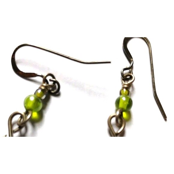 Green Beaded Earrings Silver Tone Twisty Hook Dangle Drop Boho Women’s Jewelry - Picture 4 of 4